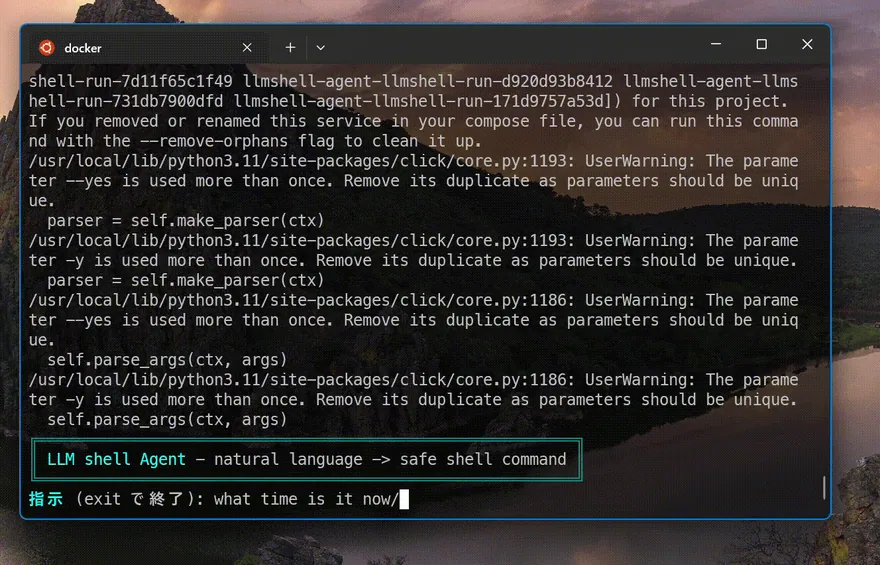 Terminal recording of the natural-language shell agent